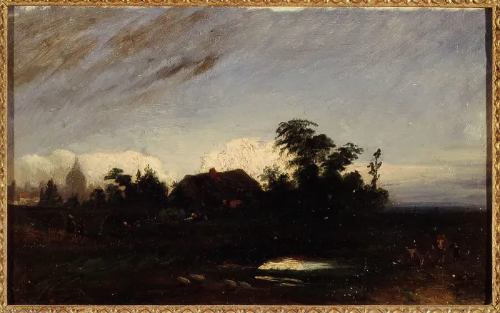Framed Print : A pond near La Glaciere at dusk (1821). Creator: Unknown Framed Print : A pond near La Glaciere at dusk (1821). Creator: Unknown