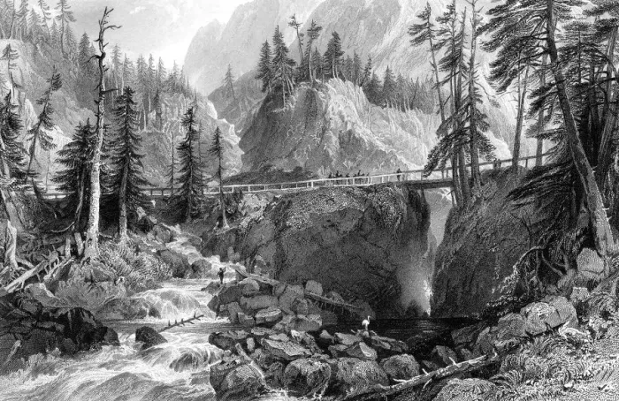 Framed Print : Pont d Espagne, Pryrenees, 19th century. Artist: R Wallis Framed Print : Pont d Espagne, Pryrenees, 19th century. Artist: R Wallis
