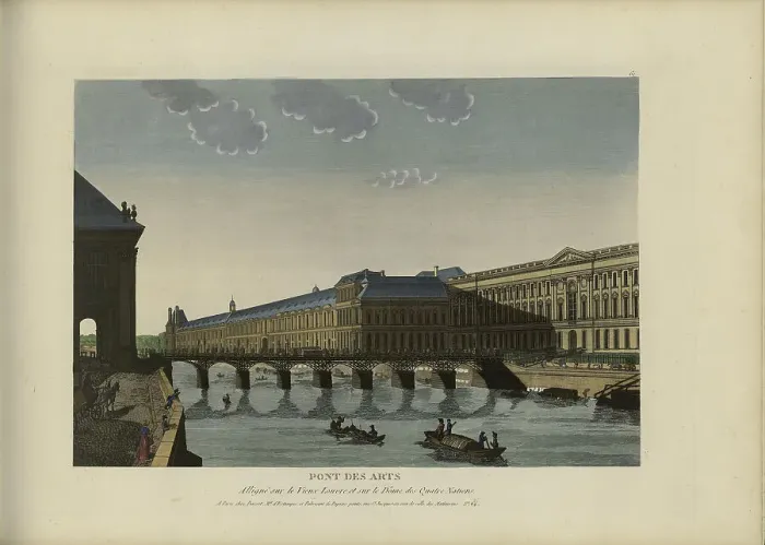 Framed Print : Pont des Arts, Alligné sur le Vieux Louvre et sur le Dôme des Quatre Nations, 1817-1824. Creator: Courvoisier-Voisin, Henri (1757-1830) Framed Print : Pont des Arts, Alligné sur le Vieux Louvre et sur le Dôme des Quatre Nations, 1817-1824. Creator: Courvoisier-Voisin, Henri (1757-1830)