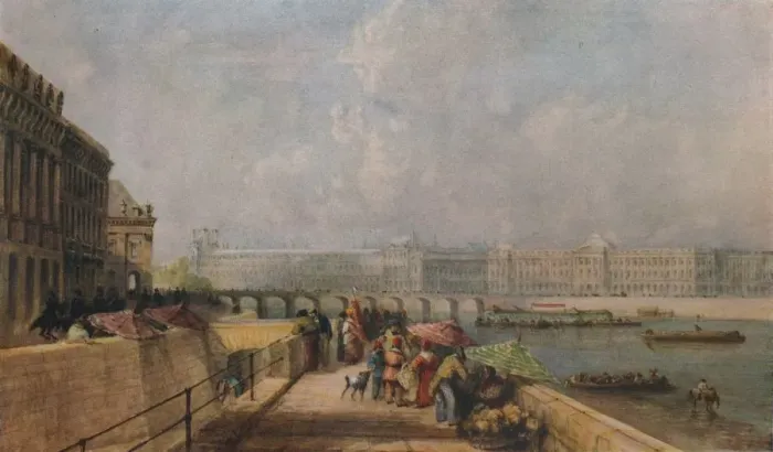 Framed Print : The Pont des Arts and the Louvre from the Quai Conti, c1849. Artist: David Cox the elder Framed Print : The Pont des Arts and the Louvre from the Quai Conti, c1849. Artist: David Cox the elder