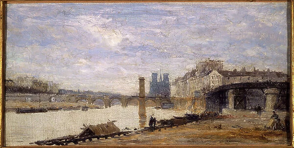 Pont de la Tournelle, the Ile Saint-Louis and pier, seen from Ile Louviers, c1877. Creator: Unknown