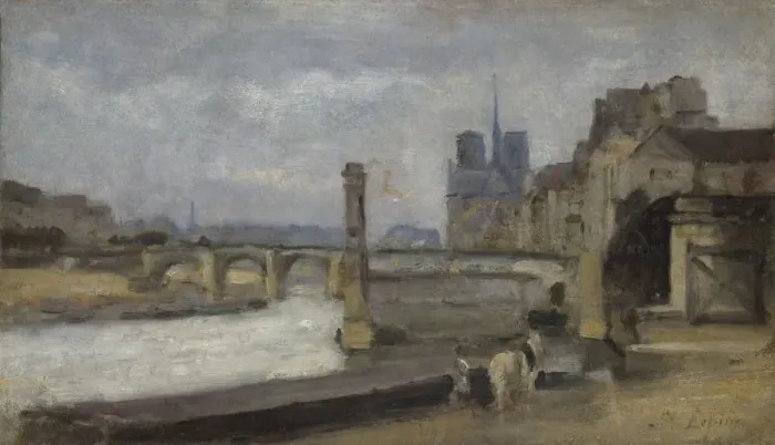 Framed Print : The Pont de la Tournelle, Paris, 1862-1864. Artist: Lepine, Stanislas (1836-1892)