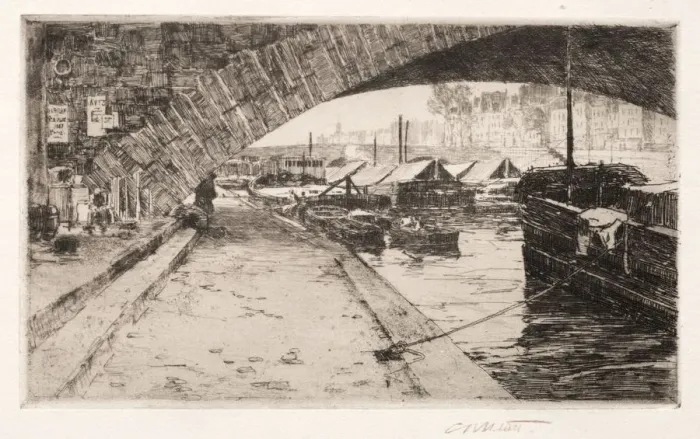Framed Print : Under the Pont Marie, Paris, 1887. Creator: Charles Adams Platt (American, 1861-1933) Framed Print : Under the Pont Marie, Paris, 1887. Creator: Charles Adams Platt (American, 1861-1933)