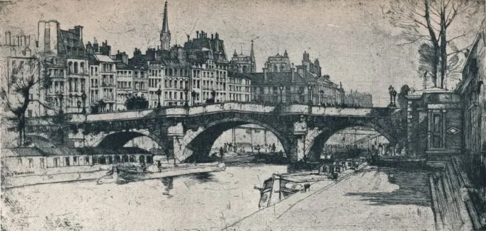 Framed Print : Pont Neuf: plate one from the Paris Set, 1904. Artist: David Young Cameron Framed Print : Pont Neuf: plate one from the Paris Set, 1904. Artist: David Young Cameron