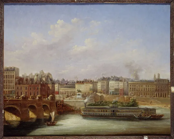 Framed Print : Pont-Neuf and the Quai de Conti in 1830. Creator: Paul Mallard Framed Print : Pont-Neuf and the Quai de Conti in 1830. Creator: Paul Mallard