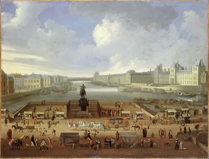 Framed Print : Pont-Neuf, seen from entrance to Place Dauphine, Malaquais quay with College des... c1666 and 1669. Creator: Unknown Framed Print : Pont-Neuf, seen from entrance to Place Dauphine, Malaquais quay with College des... c1666 and 1669. Creator: Unknown