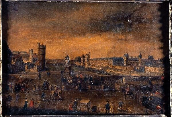 Pont-Neuf, seen from the entrance to Place Dauphine, the Hotel de Nevers... around 1640. Creator: Unknown