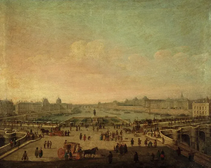 Framed Print : The Pont-Neuf, seen from entrance to Place Dauphine, around 1760, current 1st and 6th... c1755-1765 Creator: Unknown Framed Print : The Pont-Neuf, seen from entrance to Place Dauphine, around 1760, current 1st and 6th... c1755-1765 Creator: Unknown