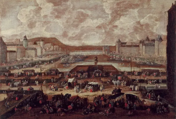 Framed Print : Pont-Neuf, Seine and the Louvre, around 1670. Creator: Pieter Casteels Framed Print : Pont-Neuf, Seine and the Louvre, around 1670. Creator: Pieter Casteels