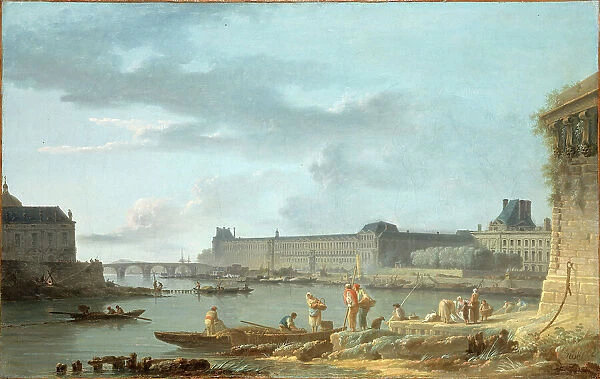 Pont Royal and the Louvre, seen from the Pont-Neuf embankment, c1780. Creator: Alexandre Jean Noel