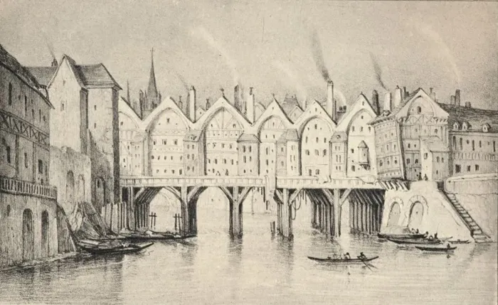 Framed Print : The Pont St Michel in 1550, 1915 Framed Print : The Pont St Michel in 1550, 1915