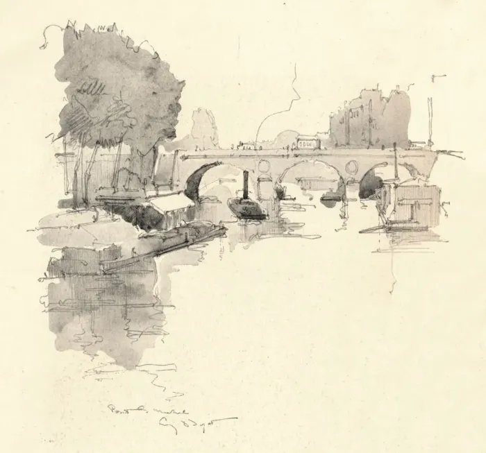 Framed Print : The Pont St Michel, 1915. Artist: Eugene Bejot Framed Print : The Pont St Michel, 1915. Artist: Eugene Bejot