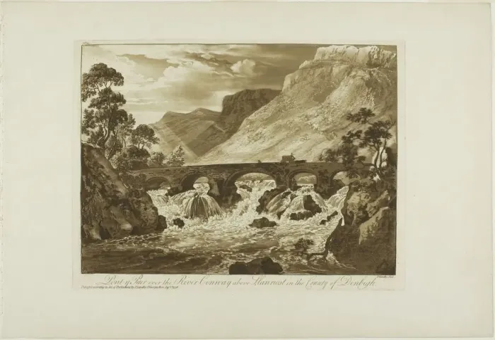 Framed Print : Pont y Pair Over the River Conway Above Llanrwst in the County of Denbigh, 1776 Framed Print : Pont y Pair Over the River Conway Above Llanrwst in the County of Denbigh, 1776