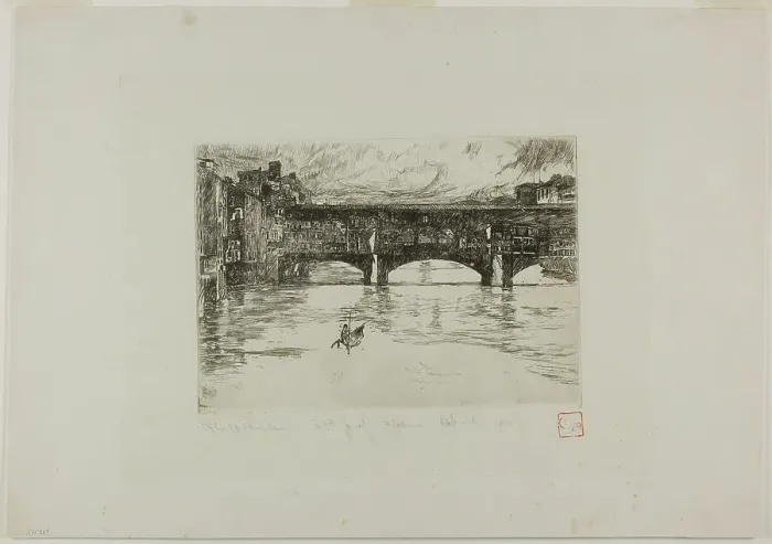 Framed Print : Ponte Vecchio, destroyed plate, 1880. Creator: Otto Henry Bacher Framed Print : Ponte Vecchio, destroyed plate, 1880. Creator: Otto Henry Bacher