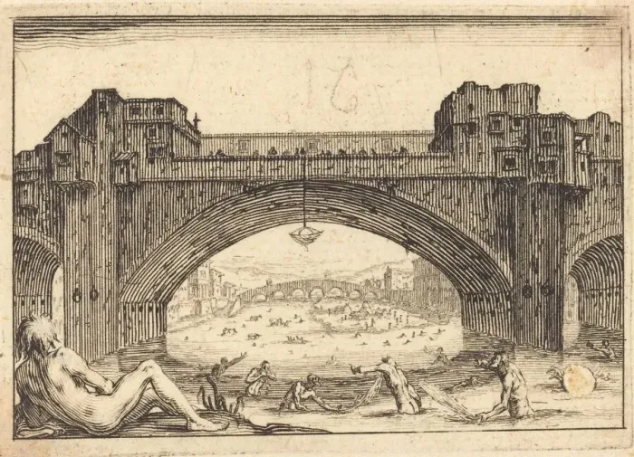 Framed Print : Ponte Vecchio, Florence, c. 1617. Creator: Jacques Callot Framed Print : Ponte Vecchio, Florence, c. 1617. Creator: Jacques Callot