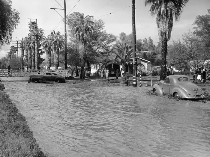Framed Print : A Pontiac and a Willy's in a flood, USA, c1941 Framed Print : A Pontiac and a Willy's in a flood, USA, c1941