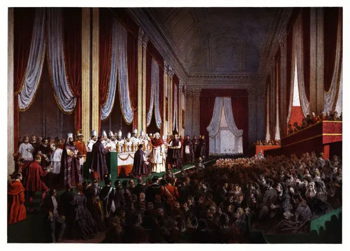 Framed Print : Pontifical ceremonies. Cardinals Dinner. Color engraving from 1871 Framed Print : Pontifical ceremonies. Cardinals Dinner. Color engraving from 1871