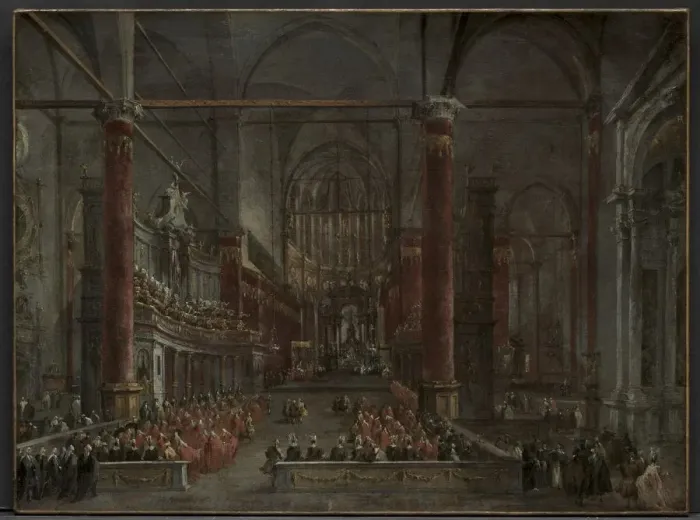 Framed Print : Pontifical Ceremony in SS. Giovanni e Paolo, Venice, 1782, c. 1783. Creator: Francesco Guardi Framed Print : Pontifical Ceremony in SS. Giovanni e Paolo, Venice, 1782, c. 1783. Creator: Francesco Guardi