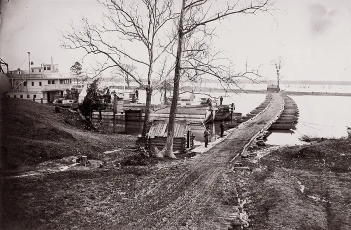 Framed Print : Pontoon Bridge, 1861-65. Creator: Andrew Joseph Russell Framed Print : Pontoon Bridge, 1861-65. Creator: Andrew Joseph Russell