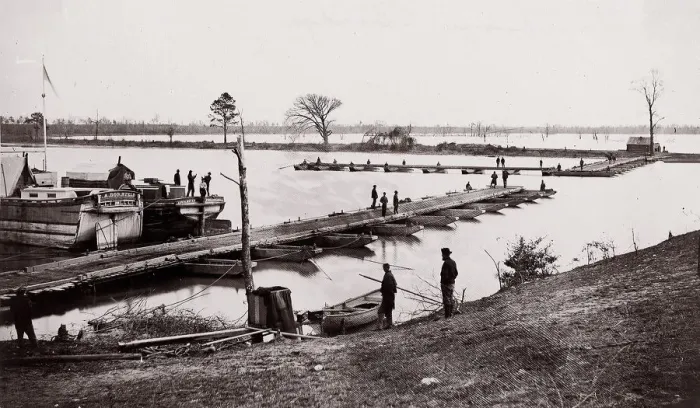 Framed Print : Pontoon Bridge, 1861-65. Creator: Egbert Guy Fowx Framed Print : Pontoon Bridge, 1861-65. Creator: Egbert Guy Fowx