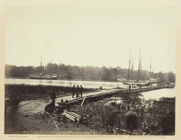Framed Print : Pontoon Bridge Across The James, June 1864. Creator: James Gardner Framed Print : Pontoon Bridge Across The James, June 1864. Creator: James Gardner