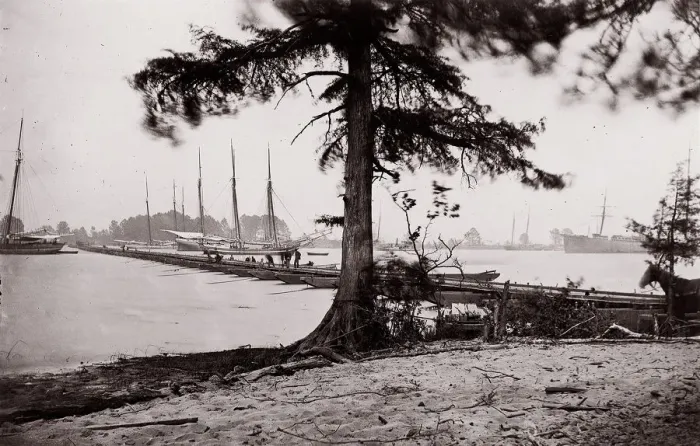 Framed Print : Pontoon Bridge, James River, 1864. Creator: Andrew Joseph Russell Framed Print : Pontoon Bridge, James River, 1864. Creator: Andrew Joseph Russell