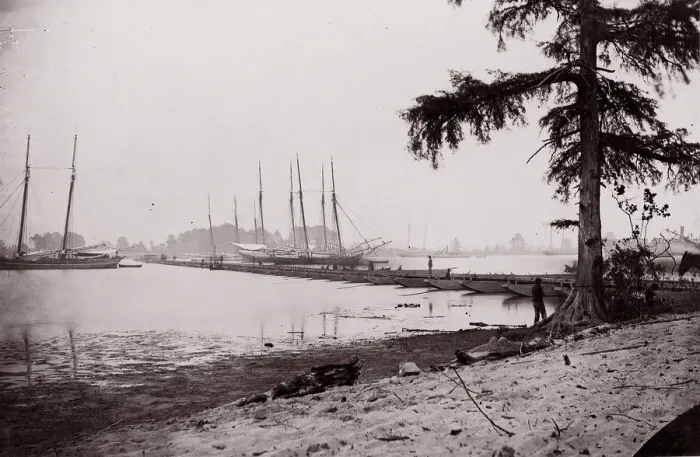 Framed Print : Pontoon Bridge, James River, 1864. Creator: Andrew Joseph Russell Framed Print : Pontoon Bridge, James River, 1864. Creator: Andrew Joseph Russell