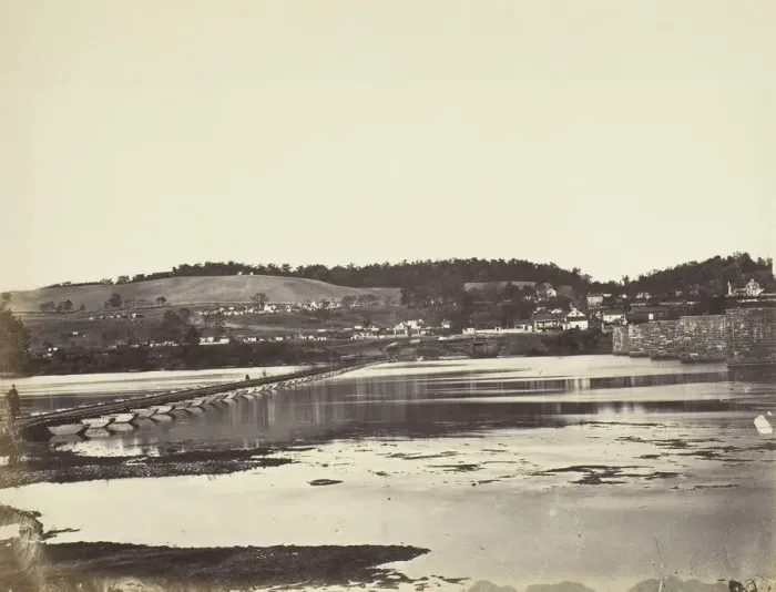 Framed Print : Pontoon Bridge Across the Potomac, at Berlin, November 1862. Creator: Alexander Gardner Framed Print : Pontoon Bridge Across the Potomac, at Berlin, November 1862. Creator: Alexander Gardner