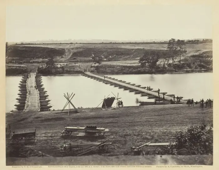 Framed Print : Pontoon Bridge Across the Rappahannock, May 1863. Creator: Alexander Gardner Framed Print : Pontoon Bridge Across the Rappahannock, May 1863. Creator: Alexander Gardner