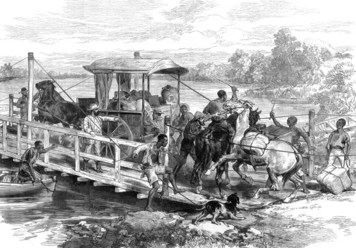 Framed Print : Pontoon over the Vaal River, Klipdrift, South African diamond fields, 1874 Framed Print : Pontoon over the Vaal River, Klipdrift, South African diamond fields, 1874