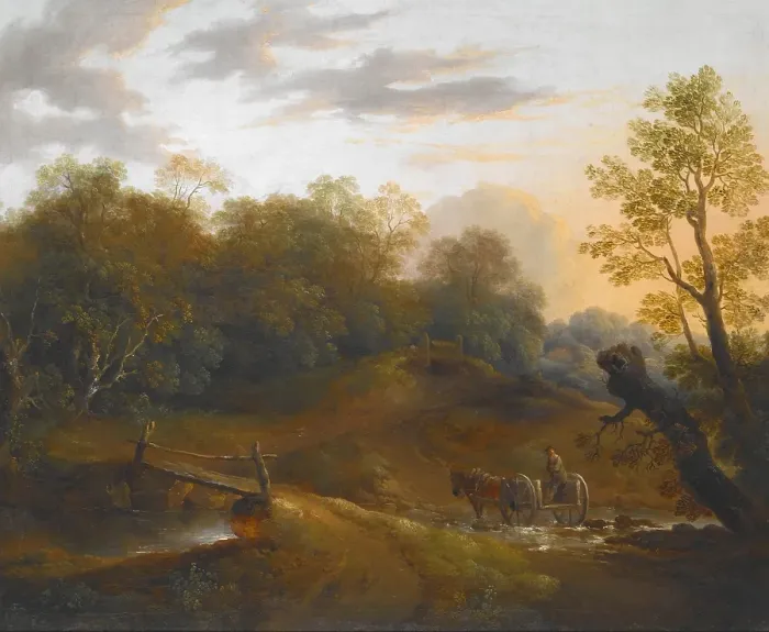 Framed Print : Pony Cart Crossing a Woodland Brook, about 1815. Creator: Benjamin Barker Framed Print : Pony Cart Crossing a Woodland Brook, about 1815. Creator: Benjamin Barker