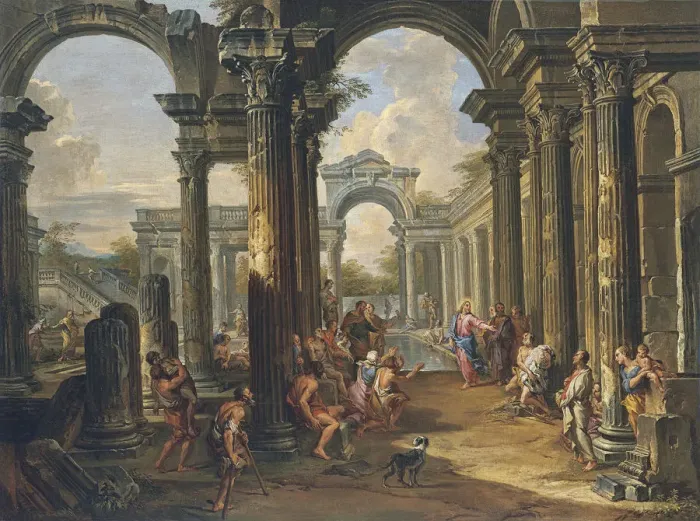 Framed Print : The Pool of Bethesda. Artist: Panini, Giovanni Paolo (1691-1765) Framed Print : The Pool of Bethesda. Artist: Panini, Giovanni Paolo (1691-1765)