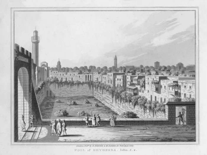 Framed Print : Pool of Bethesda. John. 5. 2. 1830. Artist: J Clarke Framed Print : Pool of Bethesda. John. 5. 2. 1830. Artist: J Clarke