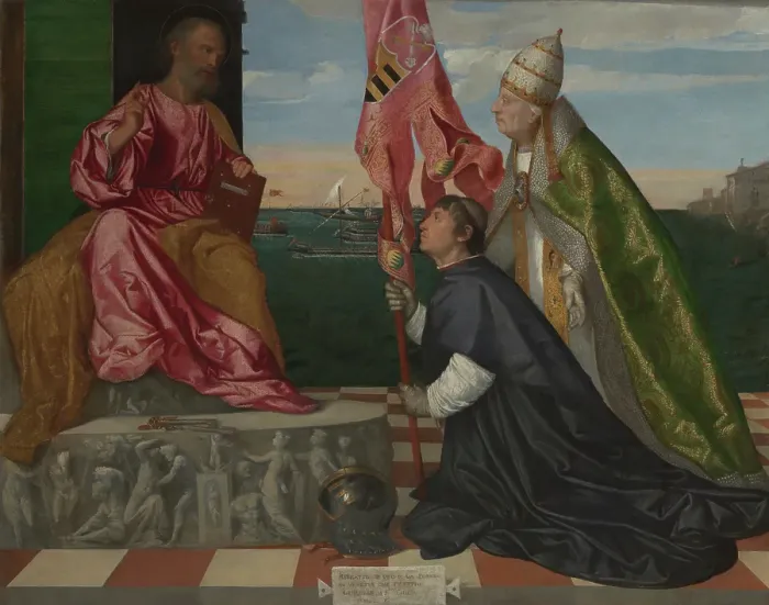 Framed Print : Pope Alexander VI Presenting Bishop Jacopo Pesaro to Saint Peter, 1503-1506. Creator: Titian Framed Print : Pope Alexander VI Presenting Bishop Jacopo Pesaro to Saint Peter, 1503-1506. Creator: Titian