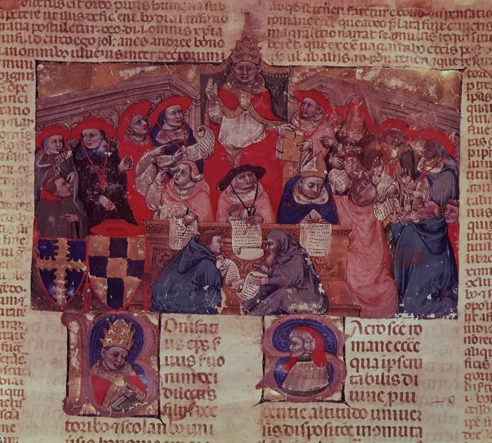 Framed Print : Pope Boniface VIII and the sacred college, 1328. Creator: Unknown Framed Print : Pope Boniface VIII and the sacred college, 1328. Creator: Unknown