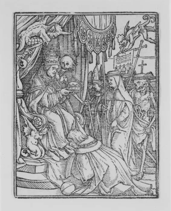 Framed Print : The Pope, from The Dance of Death, ca. 1526, published 1538. Creator: Hans Lützelburger Framed Print : The Pope, from The Dance of Death, ca. 1526, published 1538. Creator: Hans Lützelburger