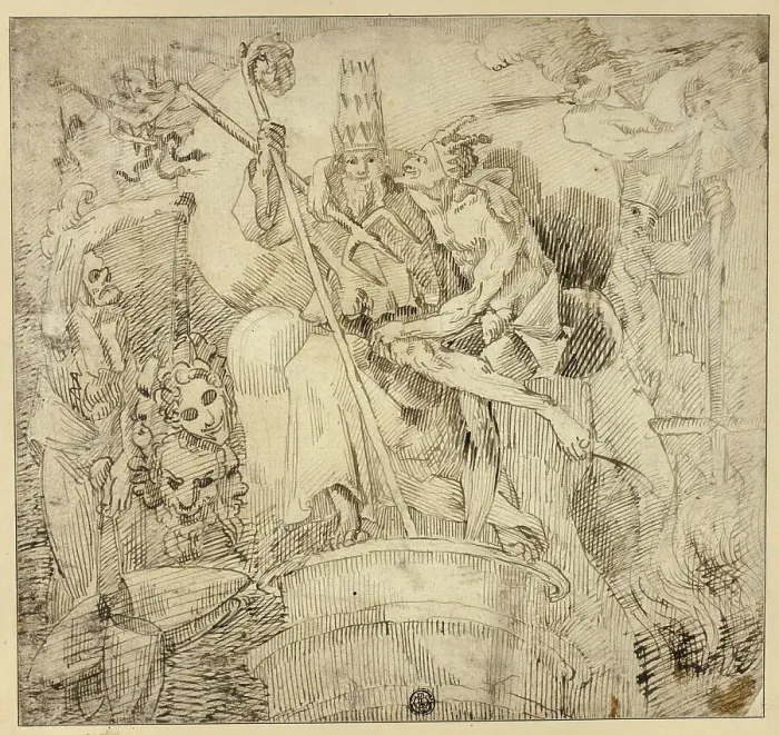 Framed Print : Pope Embraced by Devil, n.d. Creator: Unknown Framed Print : Pope Embraced by Devil, n.d. Creator: Unknown