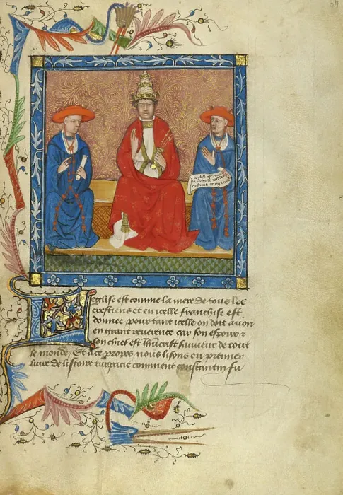 Framed Print : A Pope Flanked by Two Cardinals; Livre de Bonnes Meurs, about 1430. Creator: Unknown Framed Print : A Pope Flanked by Two Cardinals; Livre de Bonnes Meurs, about 1430. Creator: Unknown