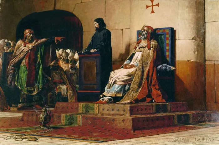 Framed Print : Pope Formosus and Stephen VII, 1870. Artist: Laurens, Jean-Paul (1838-1921) Framed Print : Pope Formosus and Stephen VII, 1870. Artist: Laurens, Jean-Paul (1838-1921)