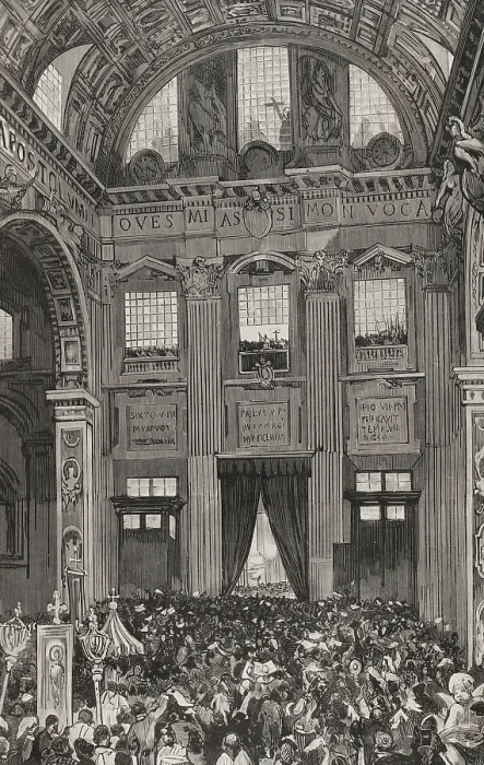 Framed Print : Pope Leo XIII giving his first blessing to the faithful from the inner balcony...1878. Creator: Bernardo Rico Framed Print : Pope Leo XIII giving his first blessing to the faithful from the inner balcony...1878. Creator: Bernardo Rico