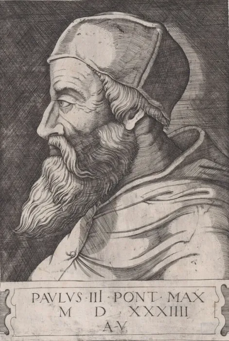 Framed Print : Pope Paul III in a Skullcap, ca. 1514-36. Creator: Agostino Veneziano Framed Print : Pope Paul III in a Skullcap, ca. 1514-36. Creator: Agostino Veneziano