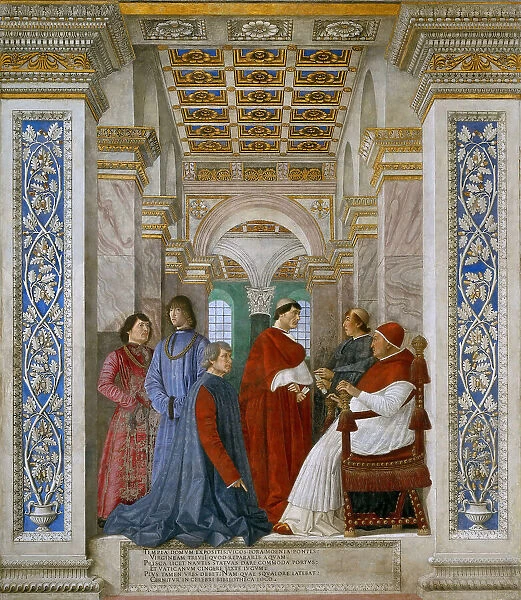 Pope Sixtus IV Appoints Bartolomeo Platina as Prefect of the Vatican Library, ca 1478. Creator: Melozzo da Forli (1438-1494)