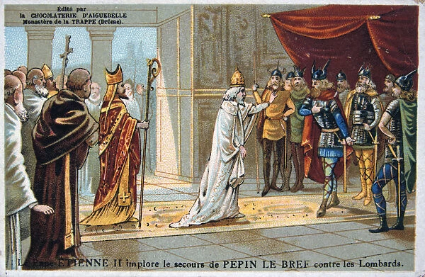 Pope Stephen II pleads for the safety of Pepin the Short from the Lombards, c750 AD, (19th century)