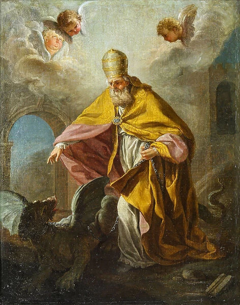 Pope Sylvester I slaying a dragon, 18th century