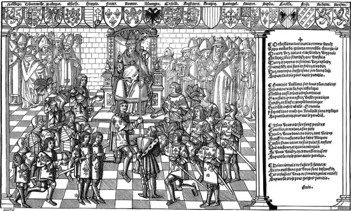 Framed Print : Pope Urban II presiding over the Council of Clermont which launched the First Crusade, 1095 (1522) Framed Print : Pope Urban II presiding over the Council of Clermont which launched the First Crusade, 1095 (1522)