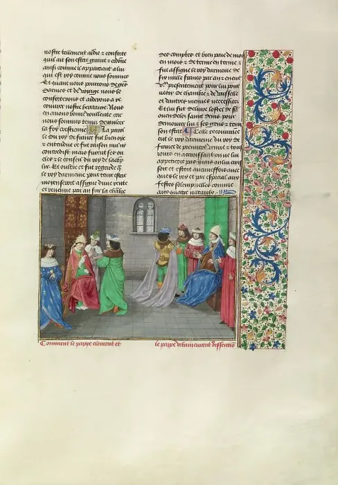 Framed Print : Pope Urban VI and the Anti-Pope Clement VII, c1378; Chroniques (Book Three), about 1480-1483. Creator: Master of the Getty Froissart Framed Print : Pope Urban VI and the Anti-Pope Clement VII, c1378; Chroniques (Book Three), about 1480-1483. Creator: Master of the Getty Froissart