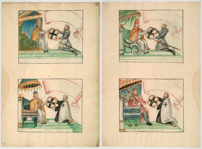 Framed Print : Popes and Emperor give privileges to the Teutonic Knights. Artist: Anonymous Framed Print : Popes and Emperor give privileges to the Teutonic Knights. Artist: Anonymous