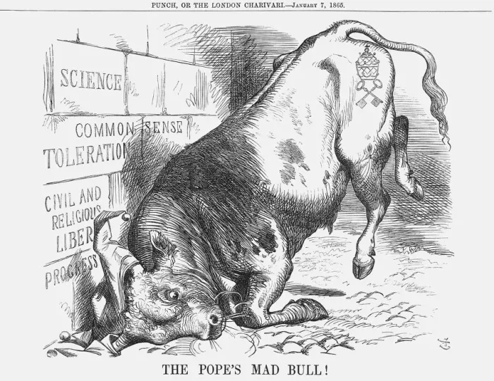 Framed Print : The Popes Mad Bull, 1865. Artist: John Tenniel Framed Print : The Popes Mad Bull, 1865. Artist: John Tenniel
