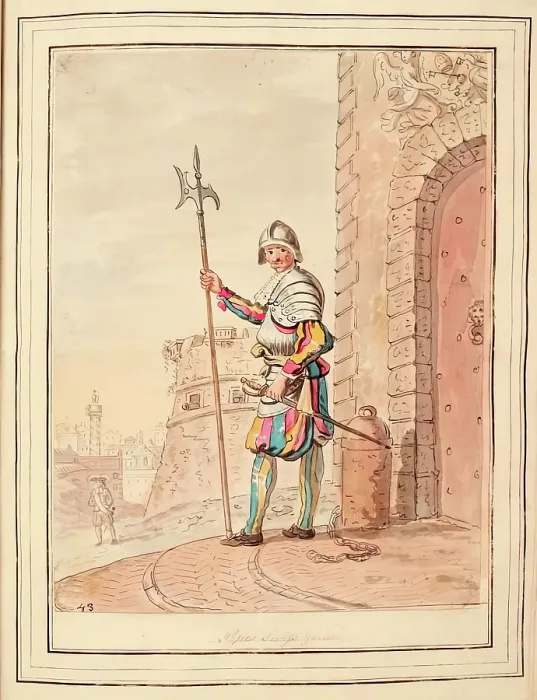 Framed Print : Pope's Swiss Guard, leaf from A Collection of Dresses by David Allan Mostly from Nature, 1776 Framed Print : Pope's Swiss Guard, leaf from A Collection of Dresses by David Allan Mostly from Nature, 1776