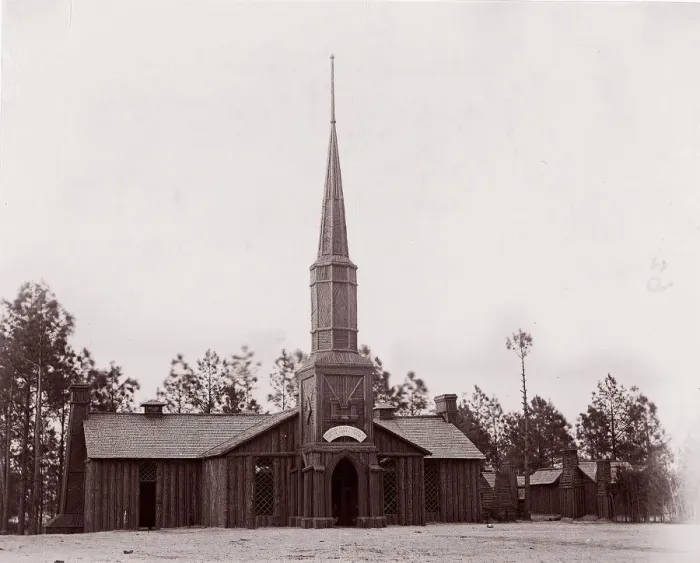 Framed Print : Poplar Grove Church, built by 50th New York Volunteers, 1865. Creator: Tim O Sullivan Framed Print : Poplar Grove Church, built by 50th New York Volunteers, 1865. Creator: Tim O Sullivan
